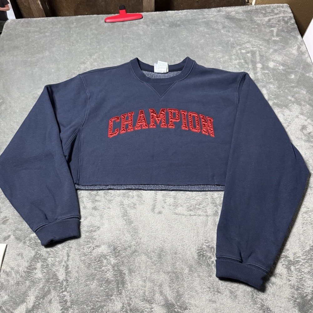 Champion Reverse Weave Sweatshirt‎ Womens Medium Navy Cropped Sweater Retro